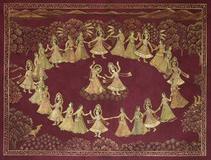 Religious tribal painting titled 'Pichwai', 48x36 inches, by artist Pushkar Lohar on Cotton Cloth