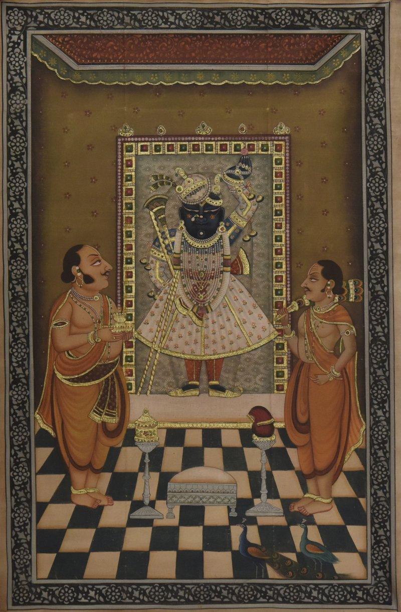 Religious tribal painting titled 'Pichwai', 23x36 inches, by artist Pichwai on Cloth