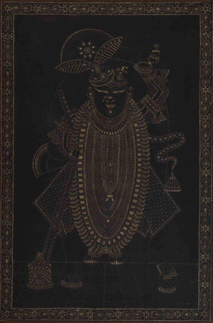 Religious tribal painting titled 'Pichwai', 24x36 inches, by artist Pichwai on Cloth