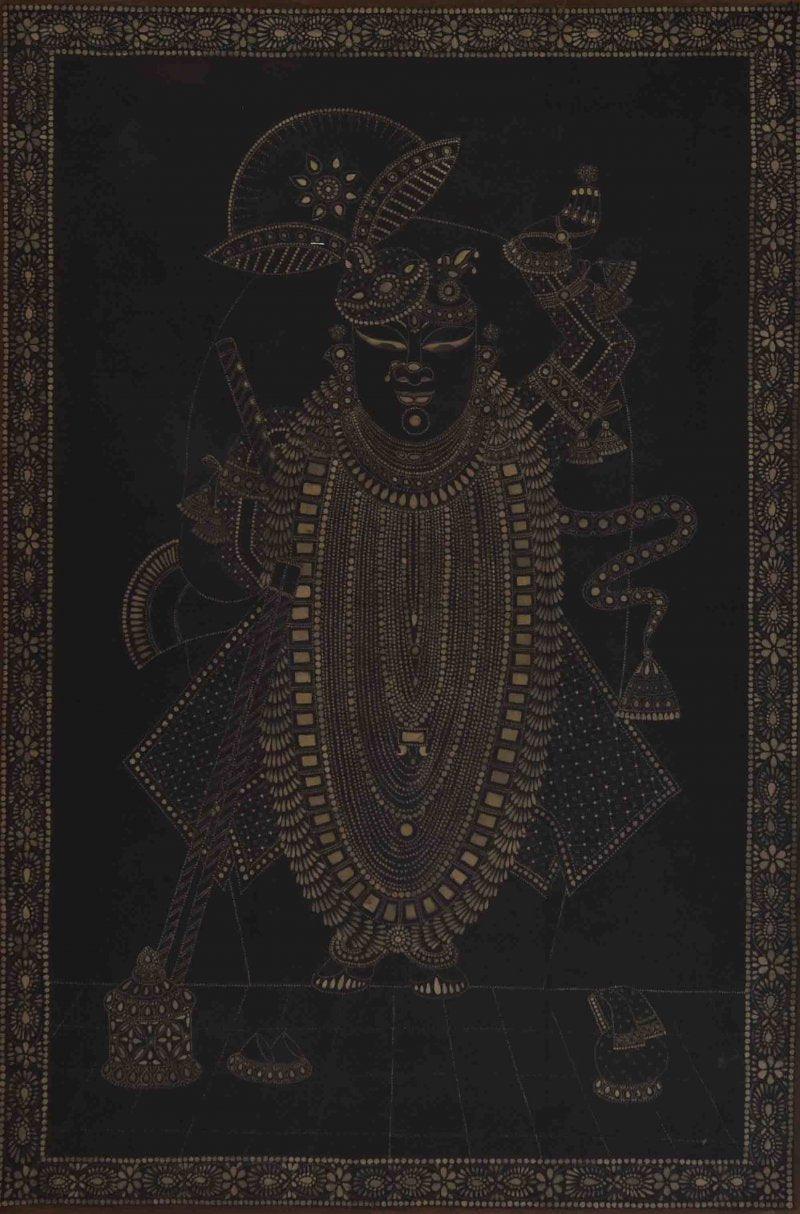 Religious tribal painting titled 'Pichwai', 24x36 inches, by artist Pichwai on Cloth