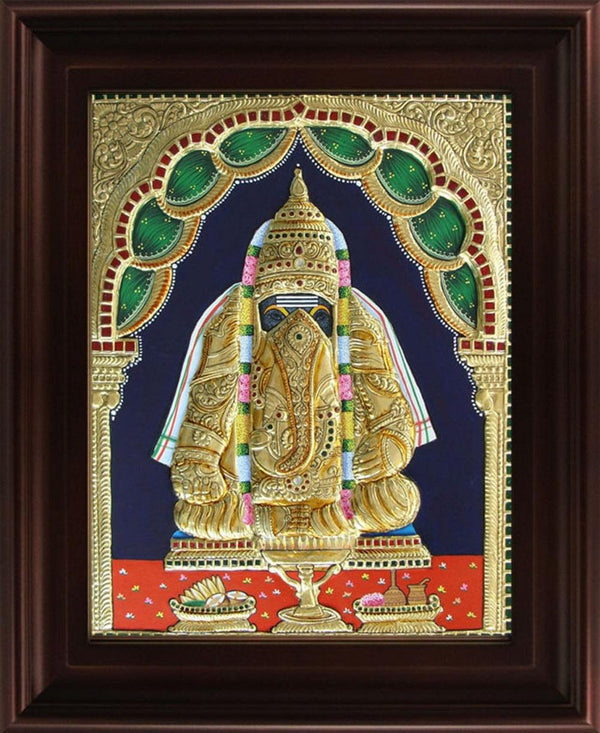 Pillayarpatti Ganesha Tanjore Painting Traditional Art by Myangadi | ArtZolo.com