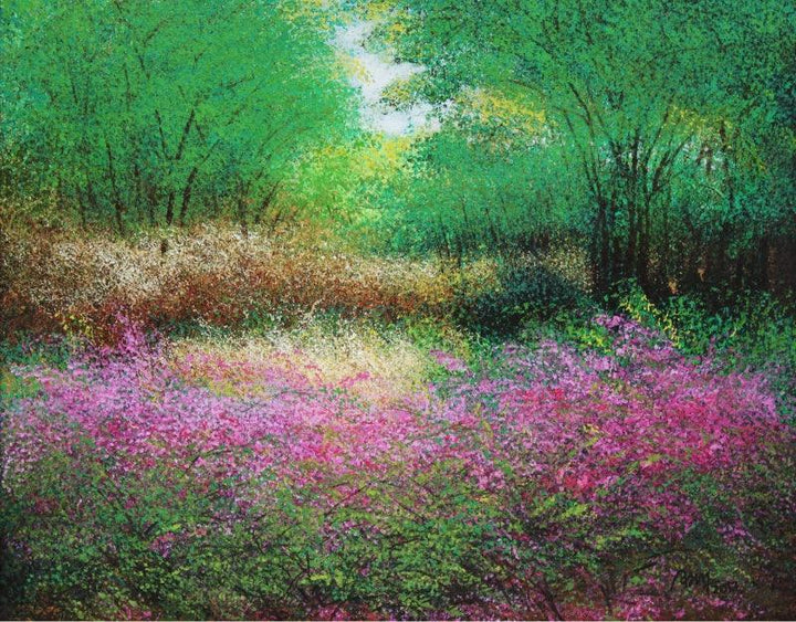 Pink Bushes Painting by Vimal Chand | ArtZolo.com