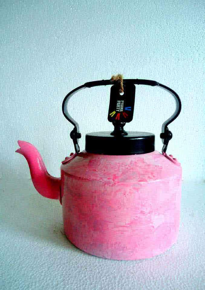 Pink Waterfall Textured Tea Kettle Handicraft by Rithika Kumar | ArtZolo.com