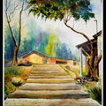Landscape watercolor painting titled 'Plain Air', 28x30 inches, by artist Biki Das on Paper