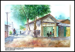 Plain Air (Market Day in Meghalaya) by Biki Das, Original Watercolor Cityscape Painting on Paper, Small Horizontal Wall Art