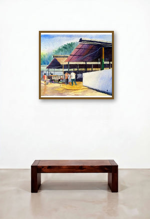 Plain Air (Rural Rhythm) by artist Biki Das displayed in a Rustic Family Room
