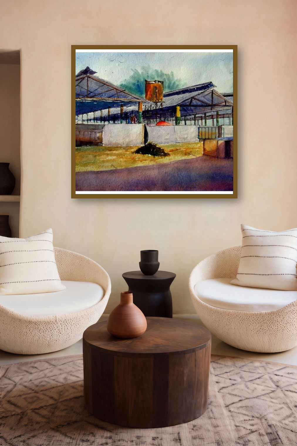 Plain Air (Echoes of Industry) by artist Biki Das displayed in a Contemporary gallery