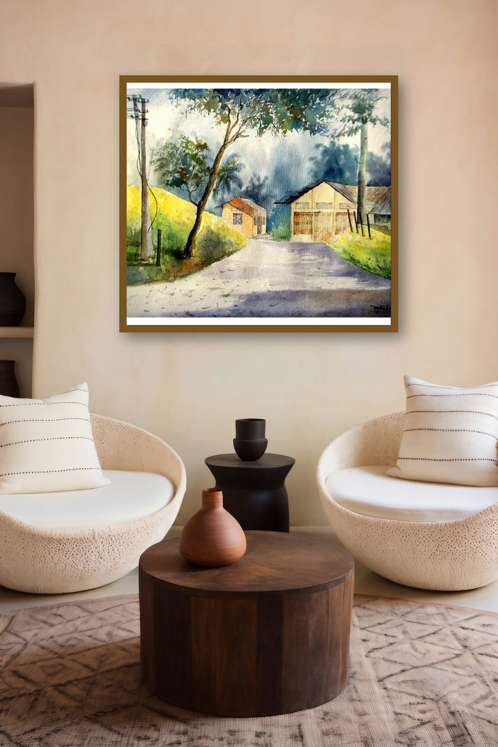 Plain Air (Path Through the Hamlet) by artist Biki Das displayed in a Contemporary Exhibition gallery
