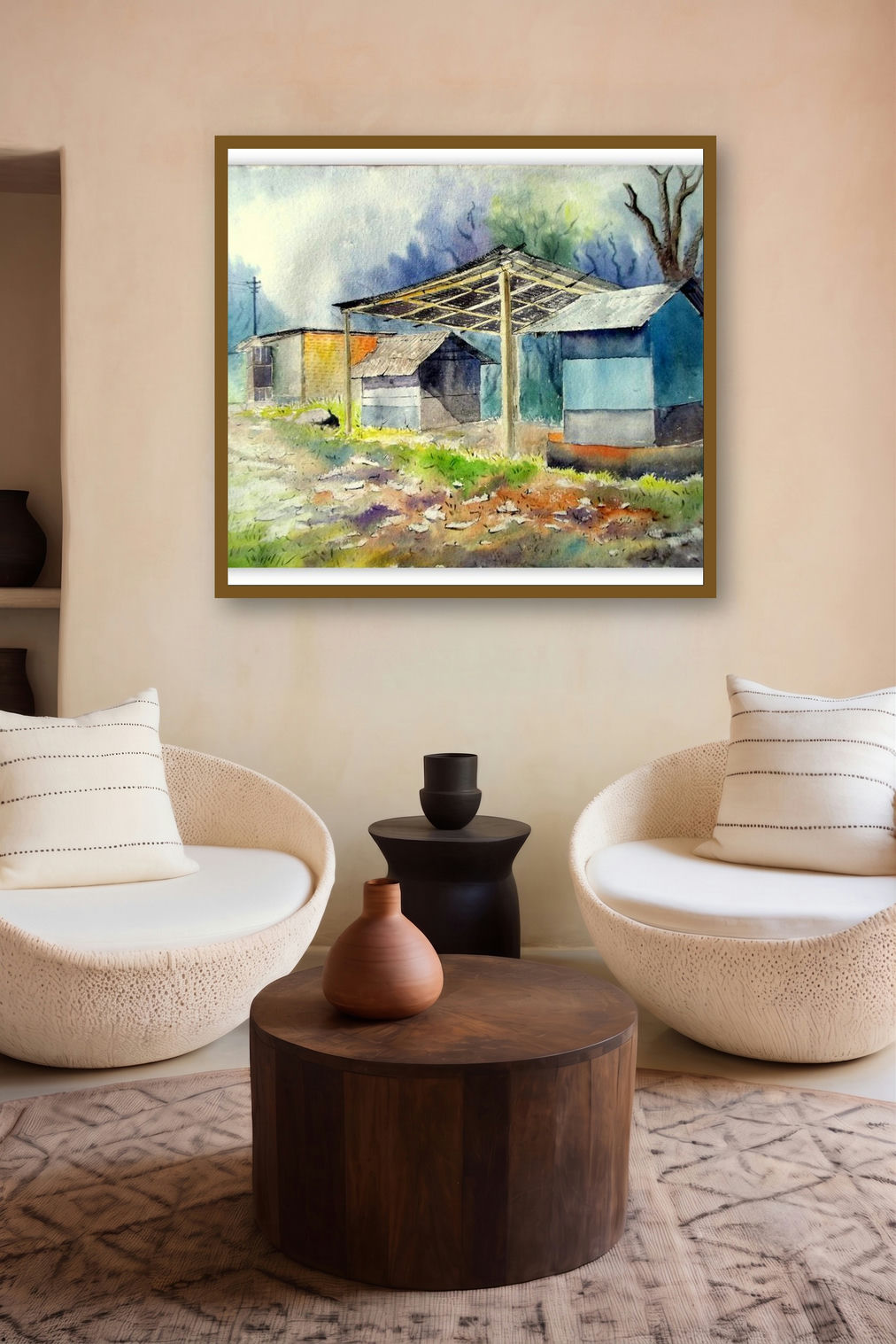 Plain Air (Rustic Retreat) by artist Biki Das displayed in a Curated gallery