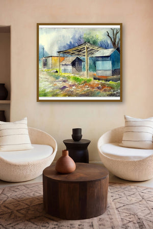 Plain Air (Rustic Retreat) by artist Biki Das displayed in a Curated gallery
