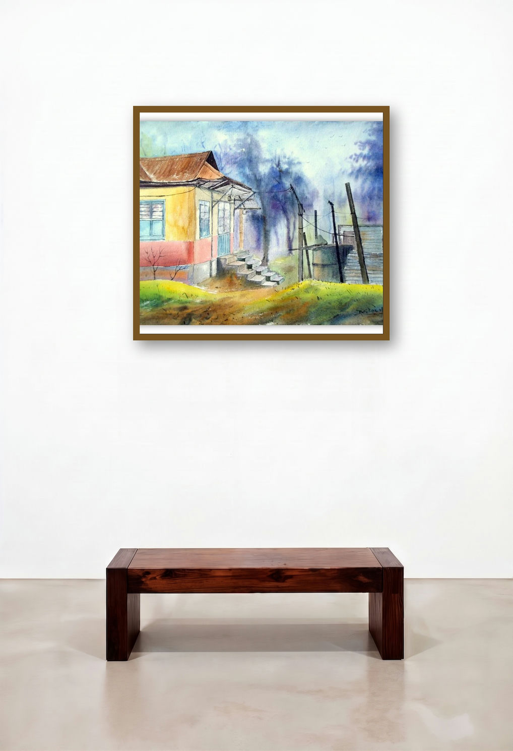 Plain Air (Colors of Home) by artist Biki Das displayed in a Transitional Reception Area