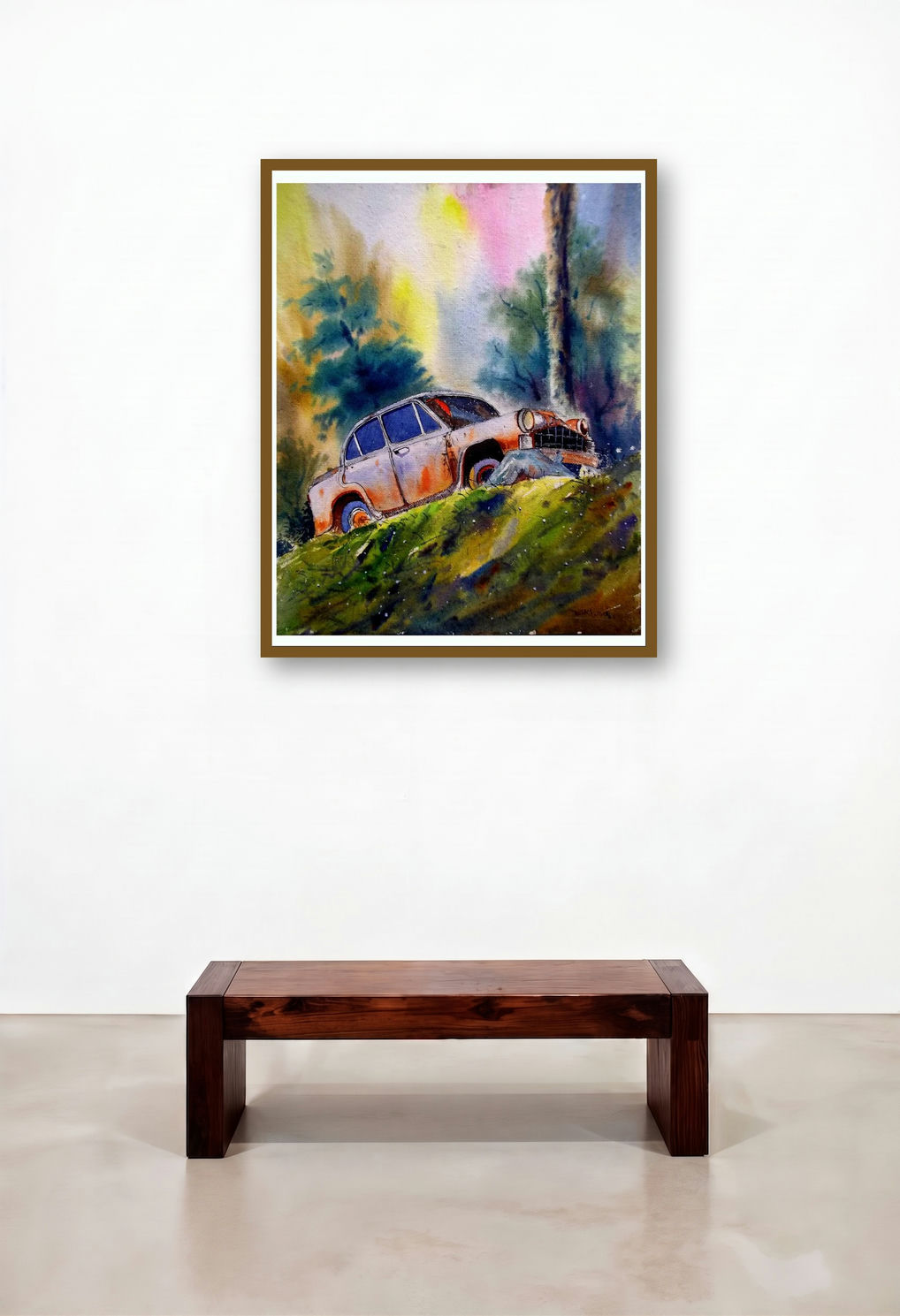 Plain Air (Whispers of the Past) by artist Biki Das displayed in a Contemporary Reception Area
