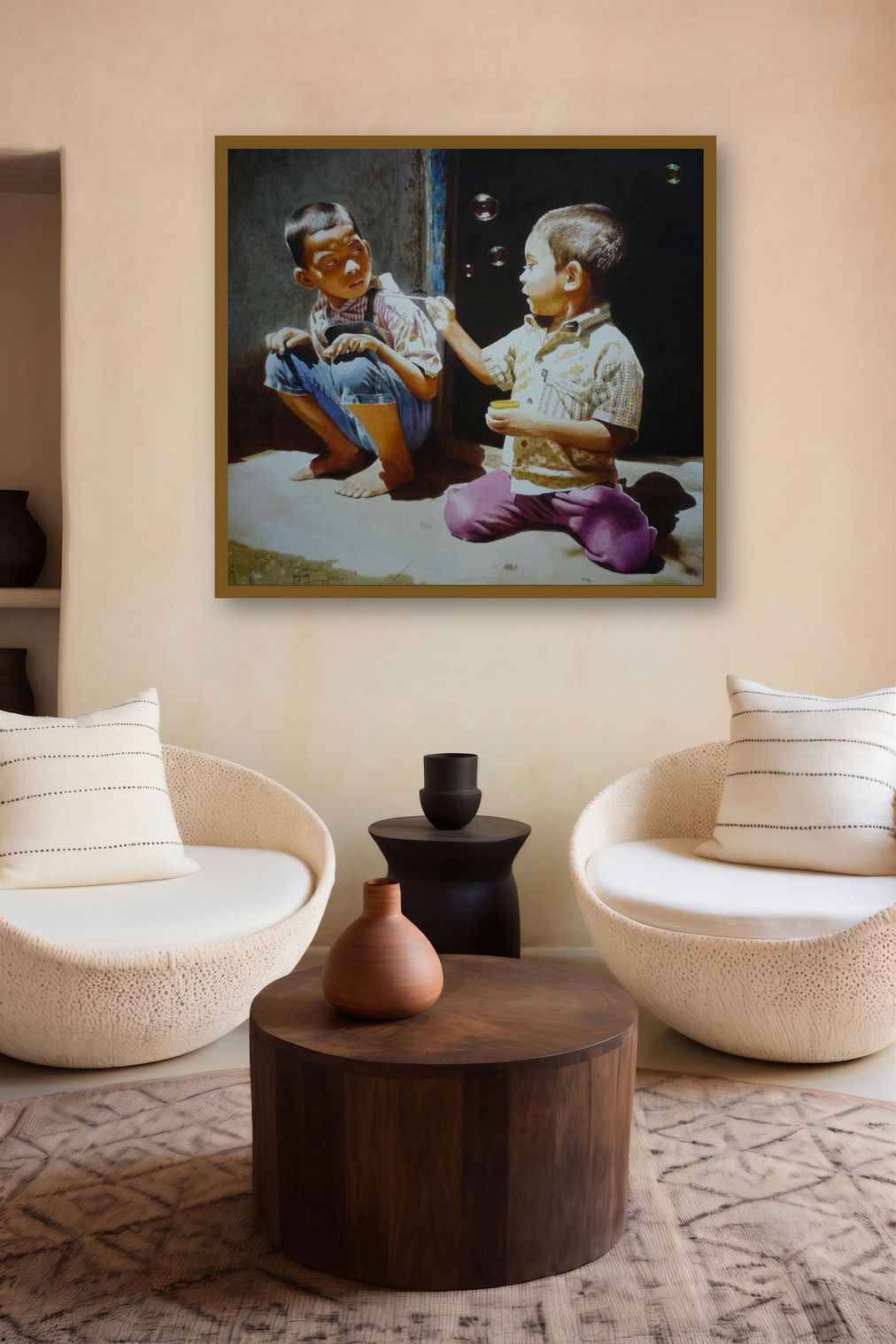 Play by artist Raghunath Sahoo displayed in a Boutique gallery
