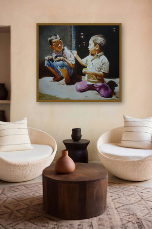 Play by artist Raghunath Sahoo displayed in a Boutique gallery