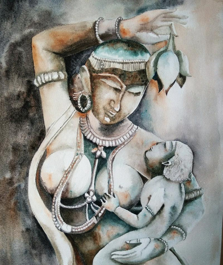 Playful Mother Painting by Rakhi Chanda | ArtZolo.com