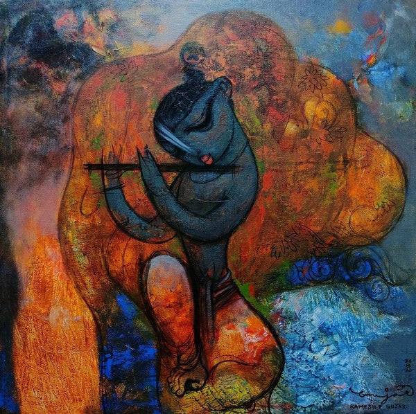 Playing Flute 5 Painting by Ramesh Gujar | ArtZolo.com