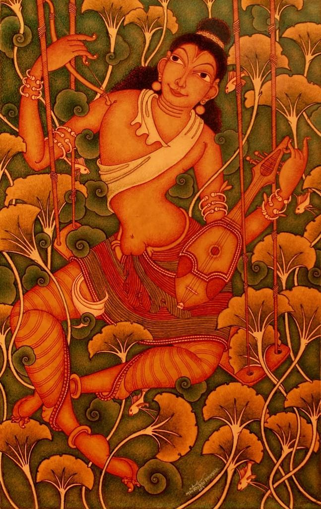 Playing Veena Painting by Manikandan Punnakkal | ArtZolo.com