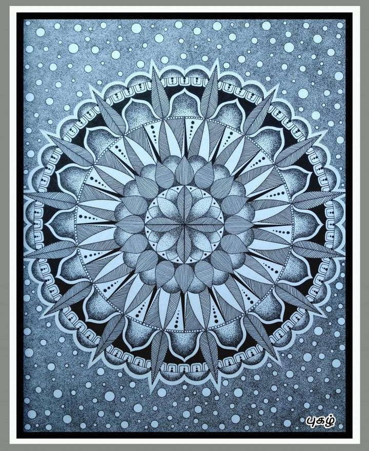 Pointillism Mandala Drawing by V Pugalenthi | ArtZolo.com