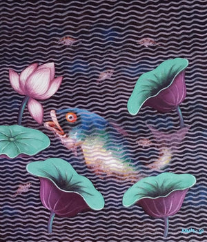 Animals acrylic painting titled 'Pond', 14x12 inches, by artist Nur Ali on Canvas