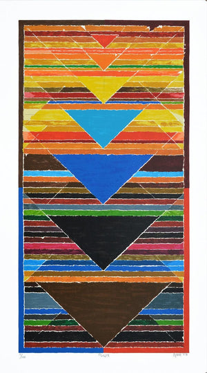 Abstract serigraphs painting titled 'Pooja', 54x30 inches, by artist S. H. Raza on Paper