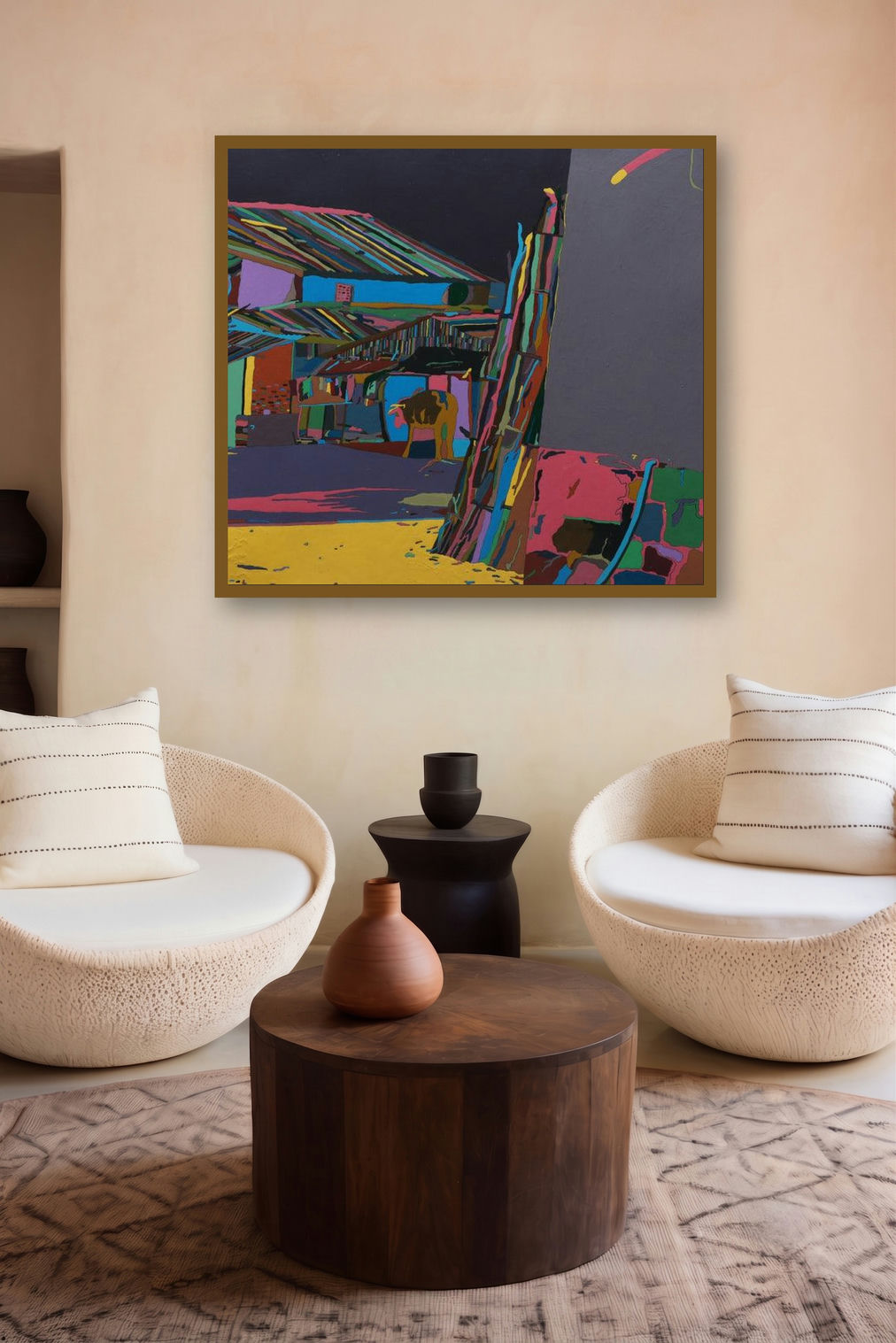 Popping Night In Village (Popping Night in Village) by artist Kiran Gunjkar displayed in a Museum Style gallery