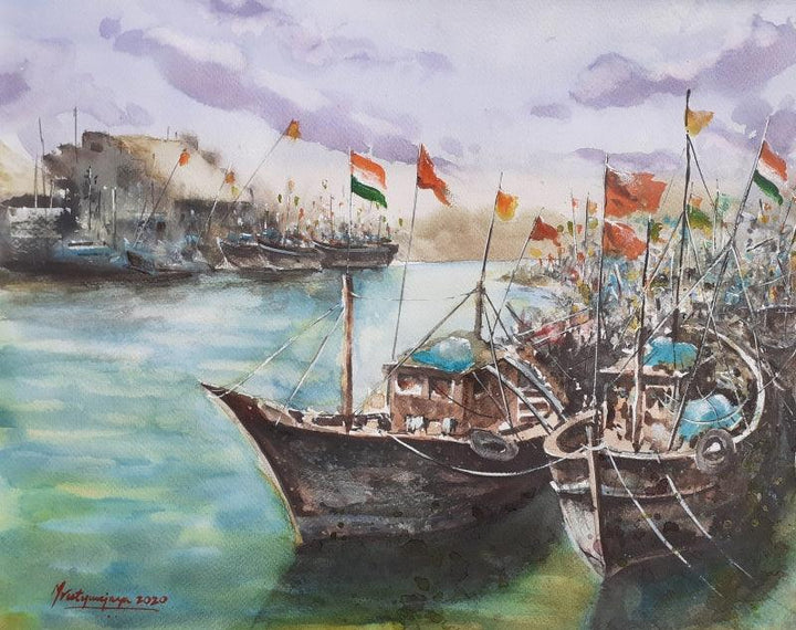 Porbander Harbor Painting by Mrutyunjaya Dash | ArtZolo.com