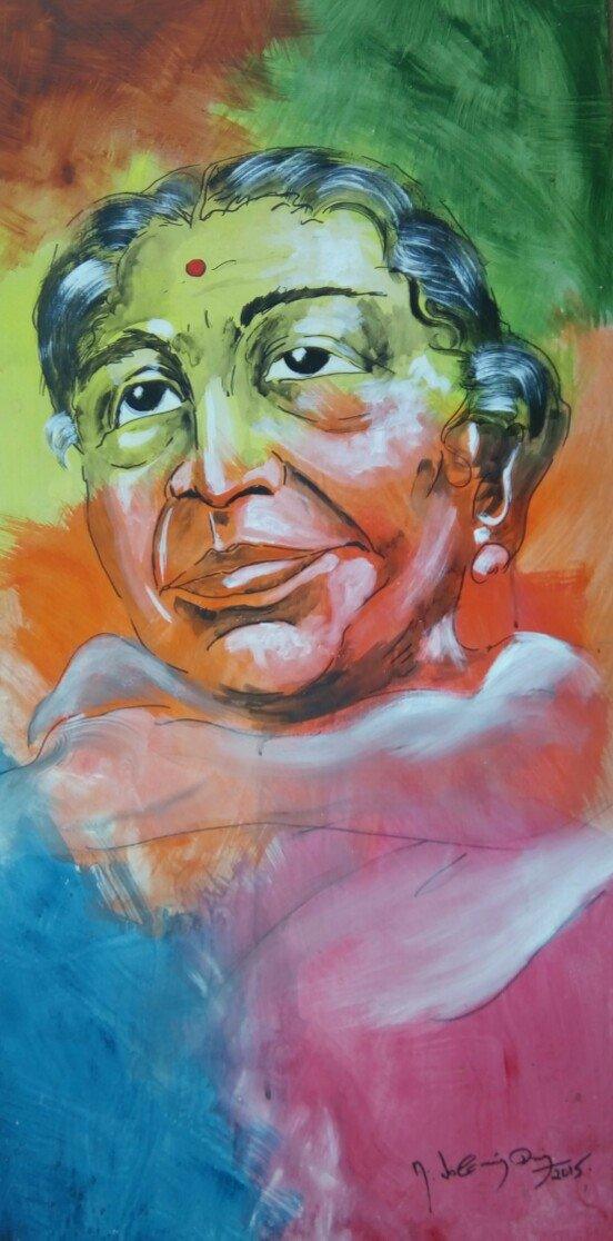 Figurative acrylic painting titled 'Portrait', 48x36 inches, by artist Vignesh Kumar on CardBoard