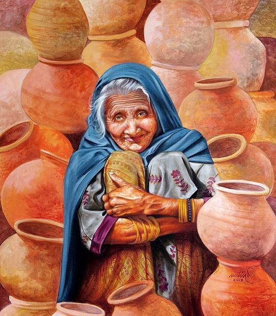 Pot Seller Painting by Milind Varangaonkar | ArtZolo.com