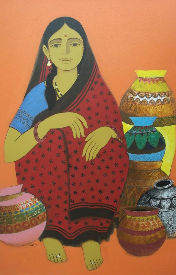 Pot Seller Painting by Nagesh Ghodke | ArtZolo.com