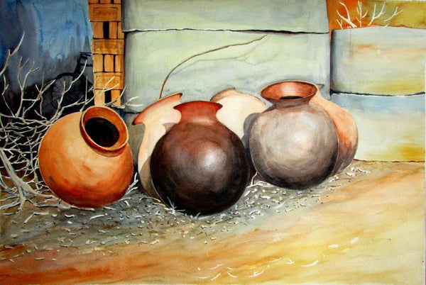 Pots Composition Painting by Biki Das | ArtZolo.com