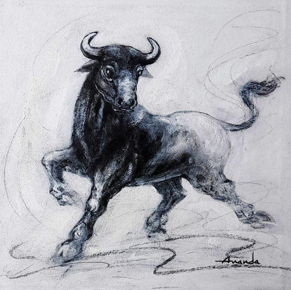Powerful Bull Series 2 Painting by Ananda Das | ArtZolo.com