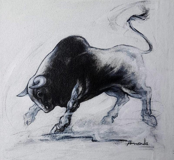 Powerful Bull Series 4 Painting by Ananda Das | ArtZolo.com