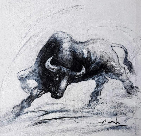 Powerful Bull Series 5 Painting by Ananda Das | ArtZolo.com