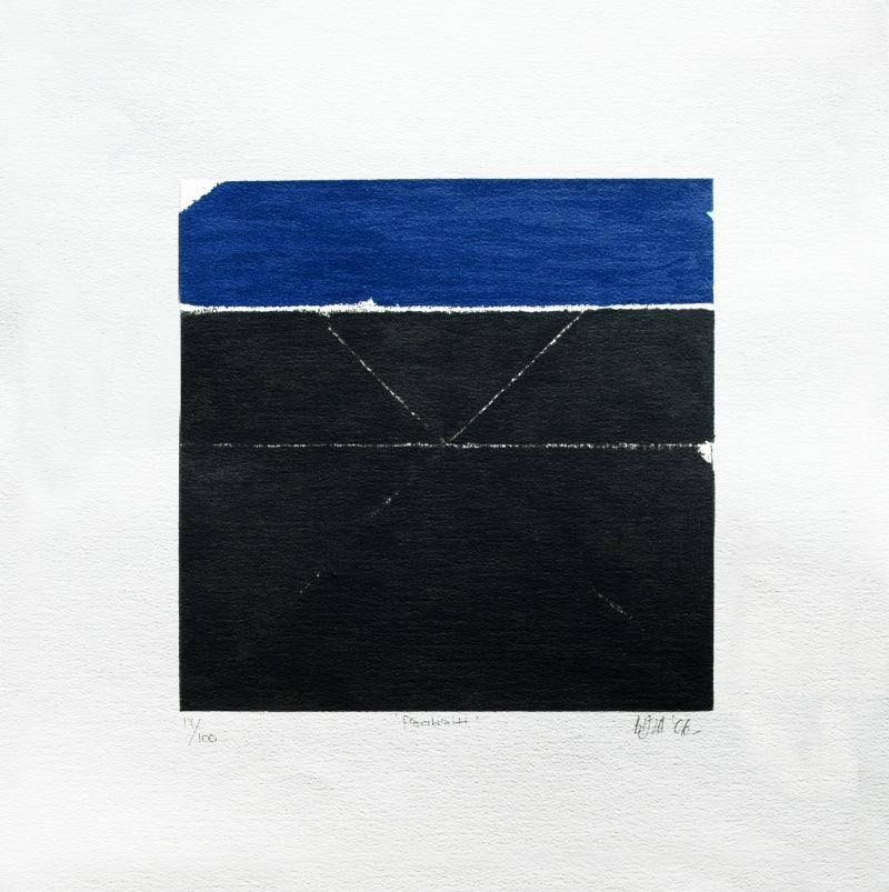 Abstract serigraphs painting titled 'Prakriti', 20x20 inches, by artist S. H. Raza on Paper