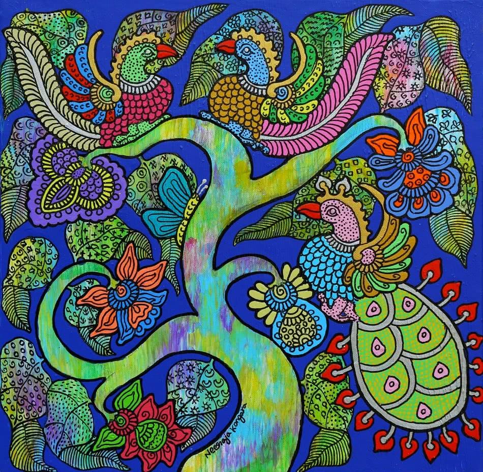 Nature acrylic painting titled 'Prakruthi 4', 12x12 inches, by artist Neeraja Kongara on Canvas