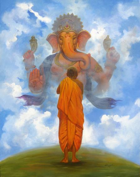 Pray Ganesha Painting by Vinayak Potdar | ArtZolo.com