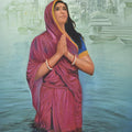 Religious oil painting titled 'Prayer', 30x48 inches, by artist Kamal Rao on Canvas