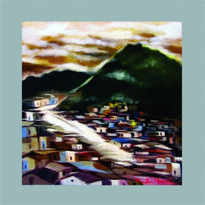 Present Landscape (Valley of Dreams: A Mountain Village) by Solomon Rajendiran, Original Acrylic Abstract Painting on Canvas, X-Small Square Wall Art