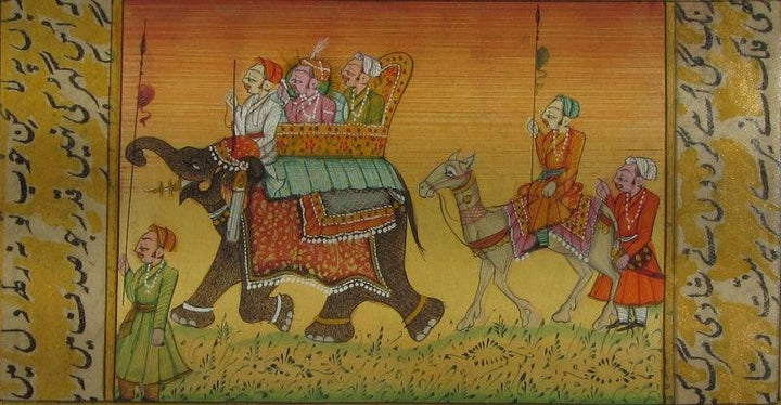 Procession With Elephant And Camel Traditional Art by Unknown | ArtZolo.com