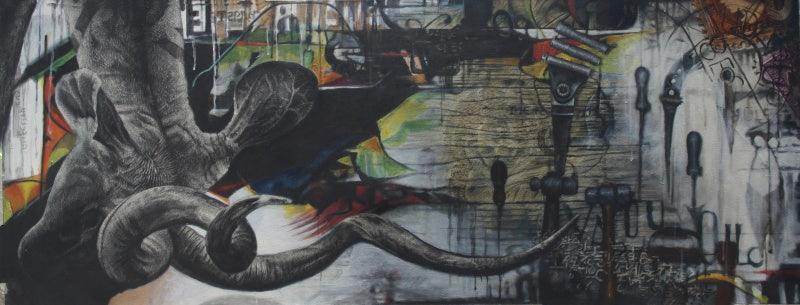 Animals oil painting titled 'Progress', 60x24 inches, by artist Vikram Nayak on Canvas