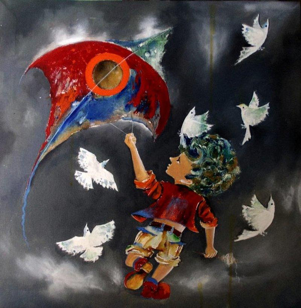 Puppy Flying Kite Painting by Shiv Kumar Soni | ArtZolo.com