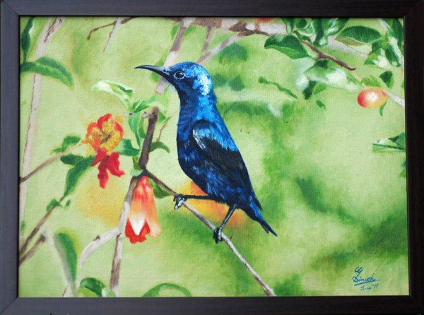 Purple Sunbird On Pomegranate Shrub Painting by Gaurav Dinesh | ArtZolo.com