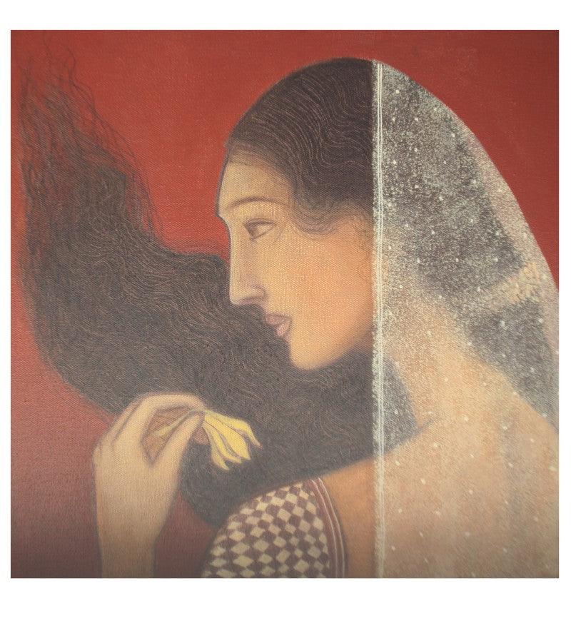 Figurative acrylic painting titled 'QUEEN', 15x15 inches, by artist Bhakti Lad on Canvas