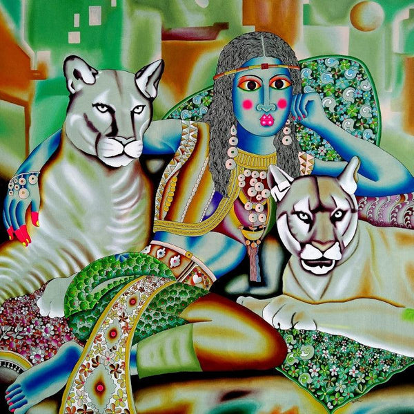 Queen And Tigers Painting by Ravi Kattakuri | ArtZolo.com