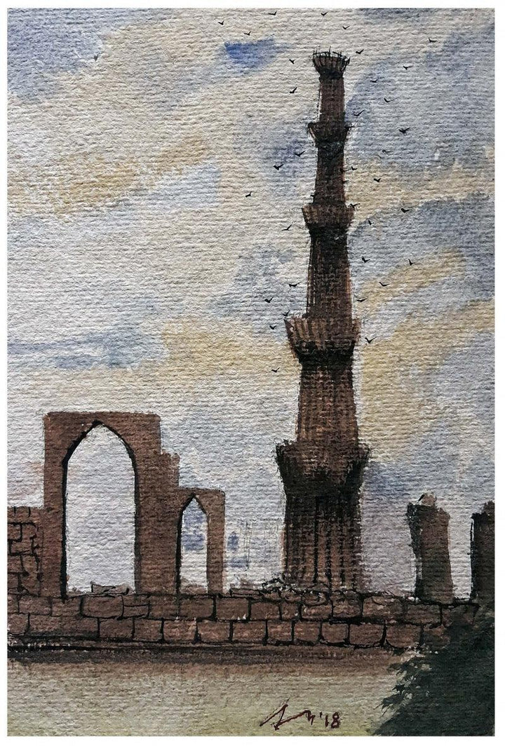 Qutub Minar Old Delhi Painting by Arunava Ray | ArtZolo.com