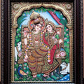 Religious tanjore traditional art titled 'RADHAKRISHNA TANJORE PAINTING', 17x14 inches, by artist KUM KUM GALLERY on Plywood