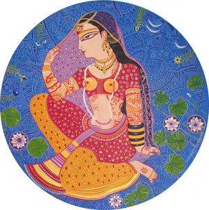 Religious acrylic painting titled 'Radha 2', 24x24 inches, by artist Bhaskar Lahiri on Canvas