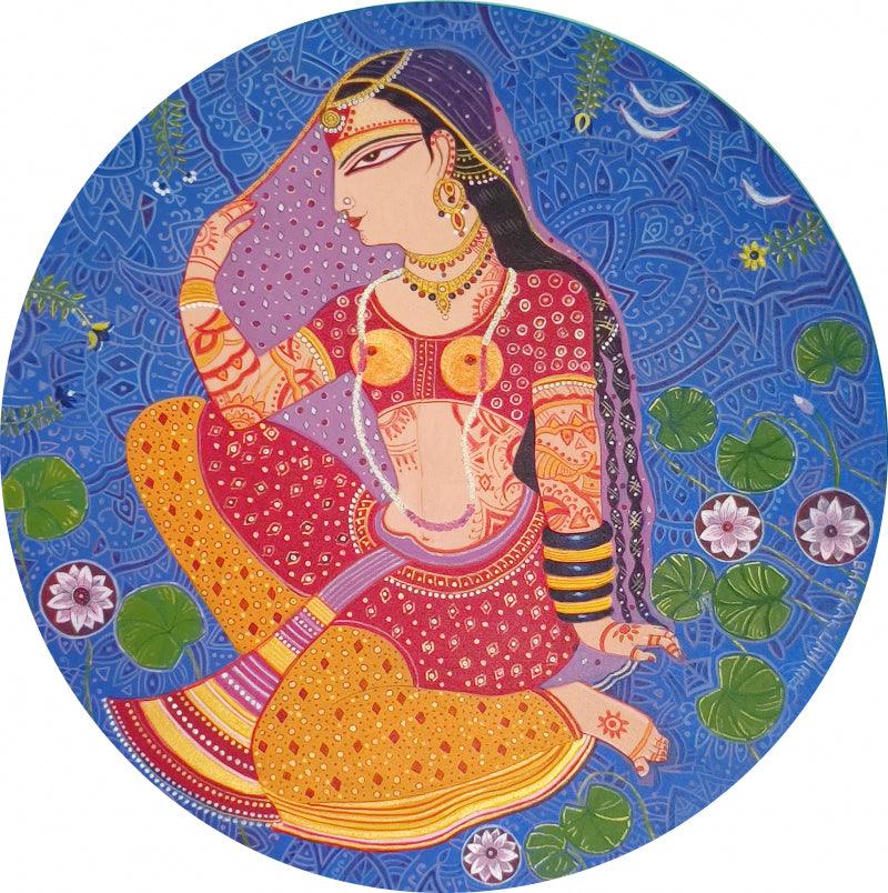 Religious acrylic painting titled 'Radha 2', 24x24 inches, by artist Bhaskar Lahiri on Canvas