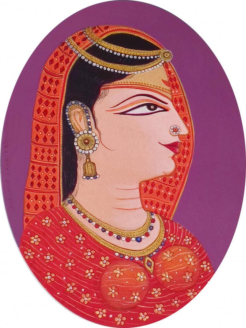 Religious acrylic painting titled 'Radha', 16x12 inches, by artist Bhaskar Lahiri on Canvas