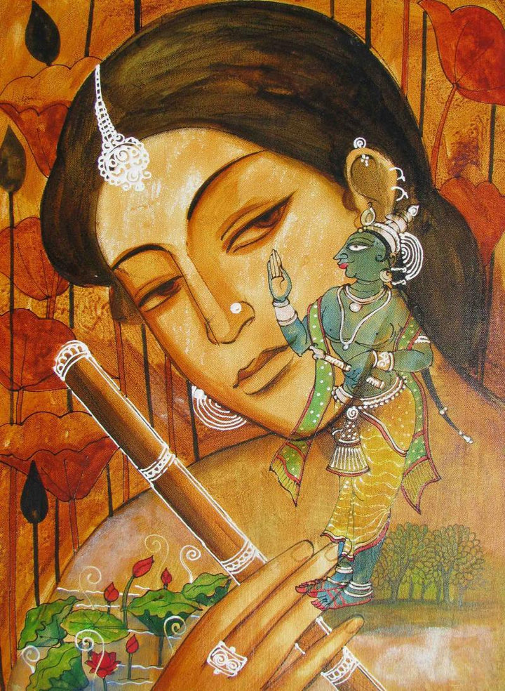 Radha In Thought Of Krishna Painting by Pradeep Swain | ArtZolo.com